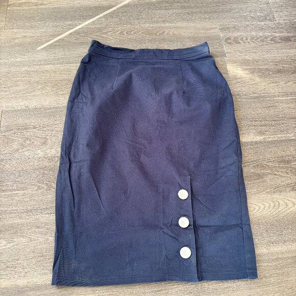 Collectif Vintage Size UK 14/US 10 Blue Pencil Skirt with White Buttons - Picture 1 of 2